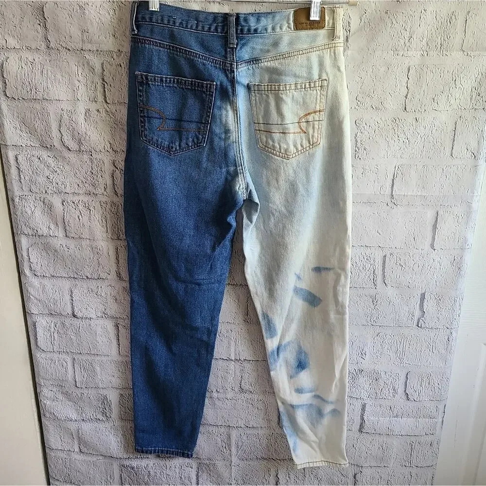 American Eagle 2 Tone High Waisted Mom Jeans Size 4 - Picture 3 of 14